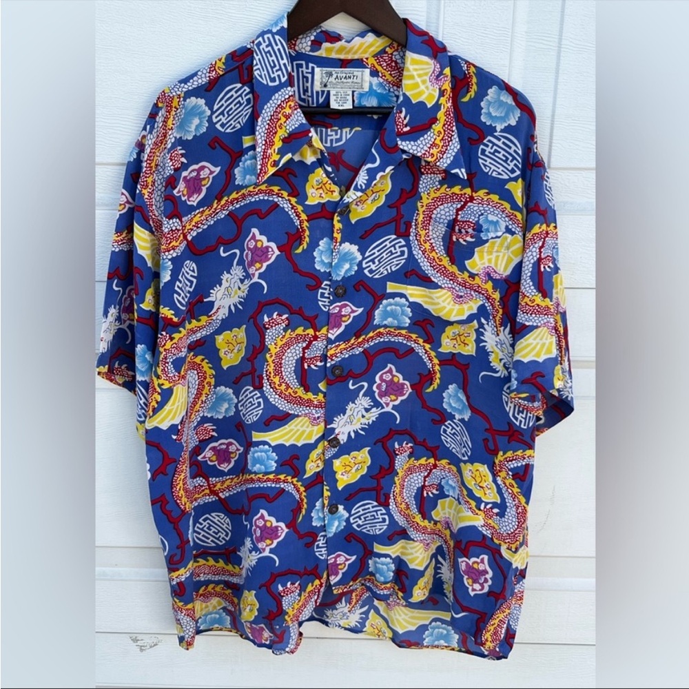 Vintage Original Avanti Silk Dragon Tiger Print Men's button down shirt XXL